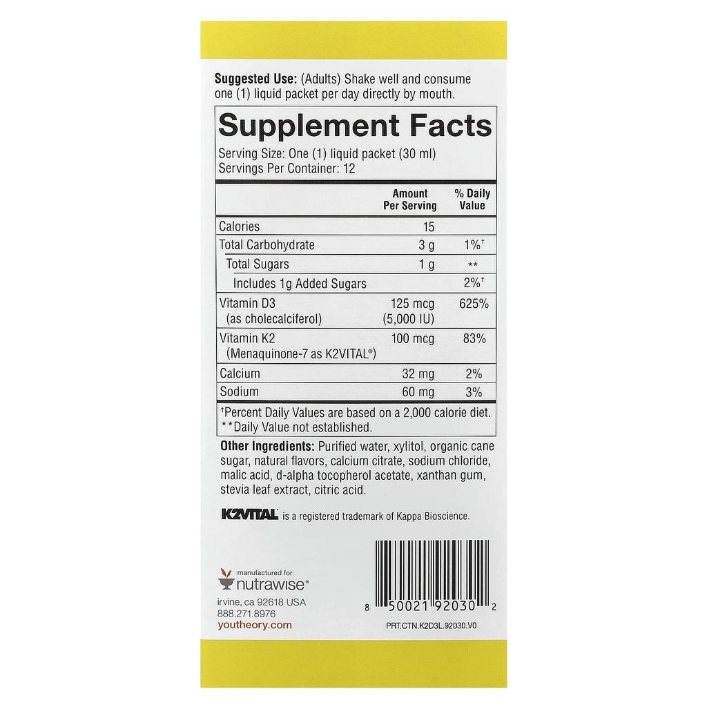 Liquid K2 D3 On Th Go, Peach, 12 Pack, 30Ml (1Fl Oz) Each