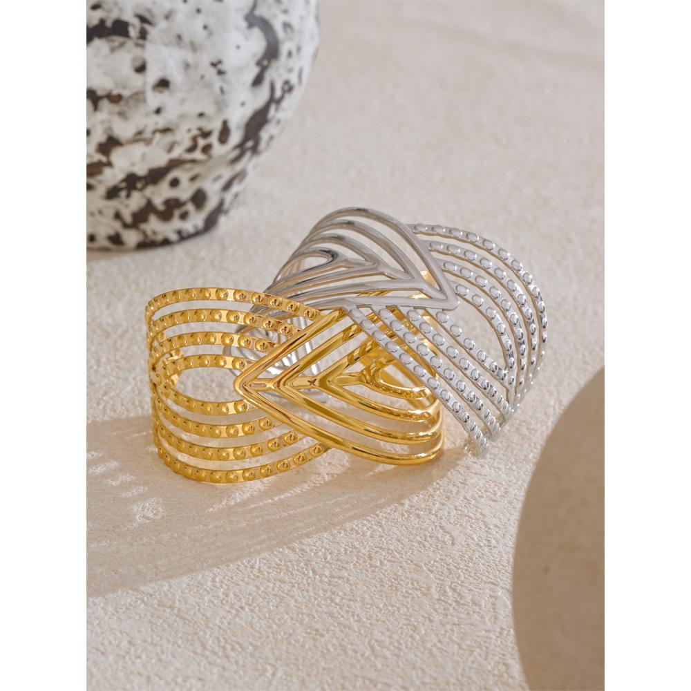 Eetit Творческий браслет из нержавеющей стали с полосатым геометрическим узором, полый, открытый, с покрытием PVD 18K, большой, на запястье, ювелирное украшение