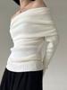 Korean Elegant Knitted Off Shoulder Pullovers Women New Design Fashion Vintage Solid Jumper High Street Chic Aesthetic Tops Autumn