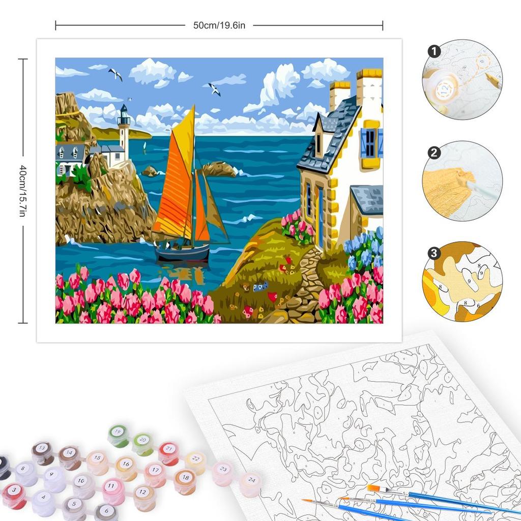 Frame Painting By Numbers For Adults Kits Boat At Sea Landscape Wall Art Picture Numbers For Home Decoration 40x50cm