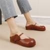 Летние тапочки из натуральной кожи в стиле ретро с круглым носком, женская обувь для отдыха на открытом воздухе, сандалии без застежек