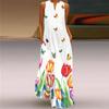 2023 Summer Women's Fashion Clothing Retro Print Long Dress V Neck Sexy Sleeveless Beach Vacation Casual Dresses