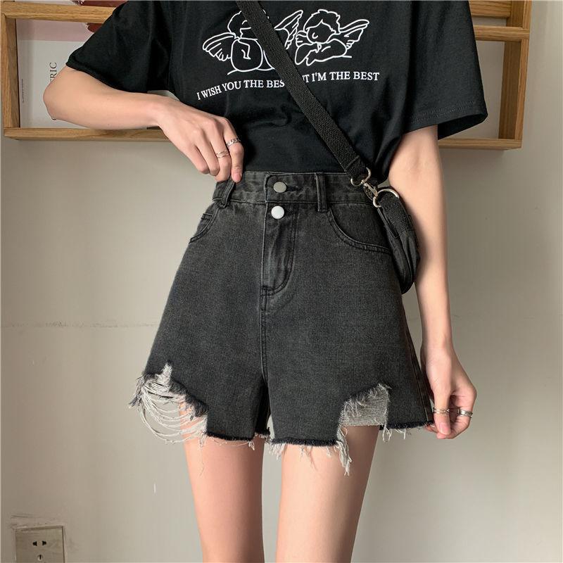 Классические и минималистичные модные универсальные женские летние шорты с высокой талией, тонкие, свободные, широкие, с дырками, с надписью «A Word», джинсовые шорты, индивидуальность, трендовость