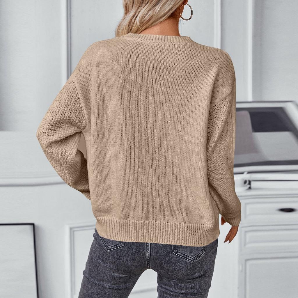 Женский повседневный однотонный полый вязаный свитер с длинными рукавами в стиле ретро