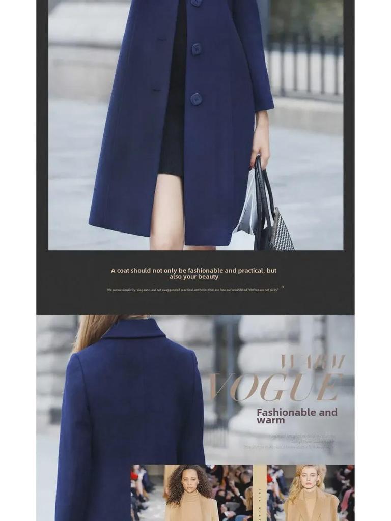 Women's 2025 Autumn/Winter Hepburn Style Mid-Length Slim Wool Coat - Plus Size Available