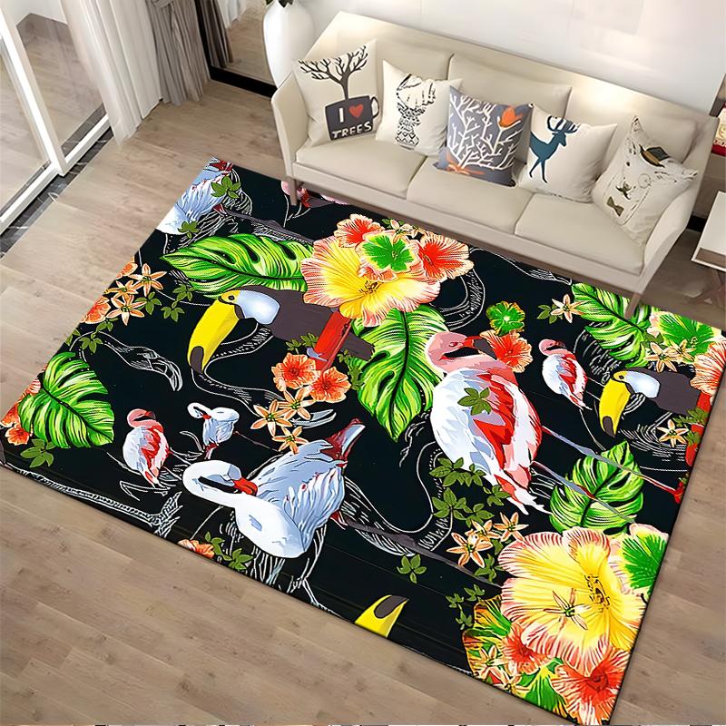 Tropical Birds and Flowers Carpet with Flamingos and Toucan Design Suitable for use as an anti-slip for living room bedroom sofas