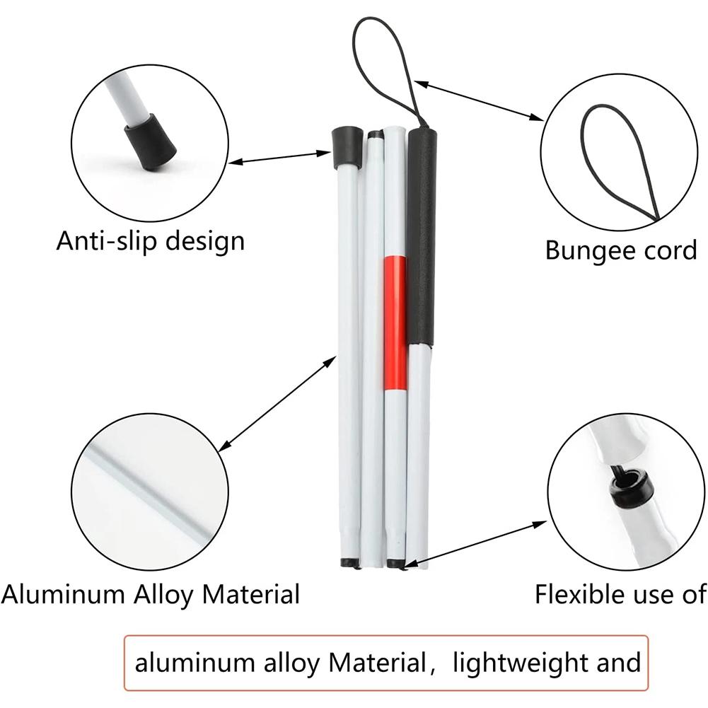 Складная алюминиевая трость с 4 уровнями регулировки высоты, светоотражающими полосами, сумкой для хранения. Для пожилых людей, слабовидящих. Безопасность в путешествии.