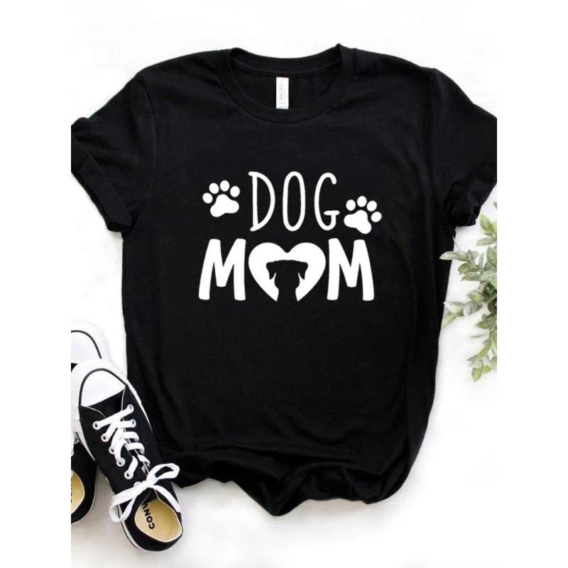 Женская футболка с принтом Dog Mom PAW Футболка женская с коротким рукавом и круглым вырезом Свободная футболка женская повседневная футболка одежда топы