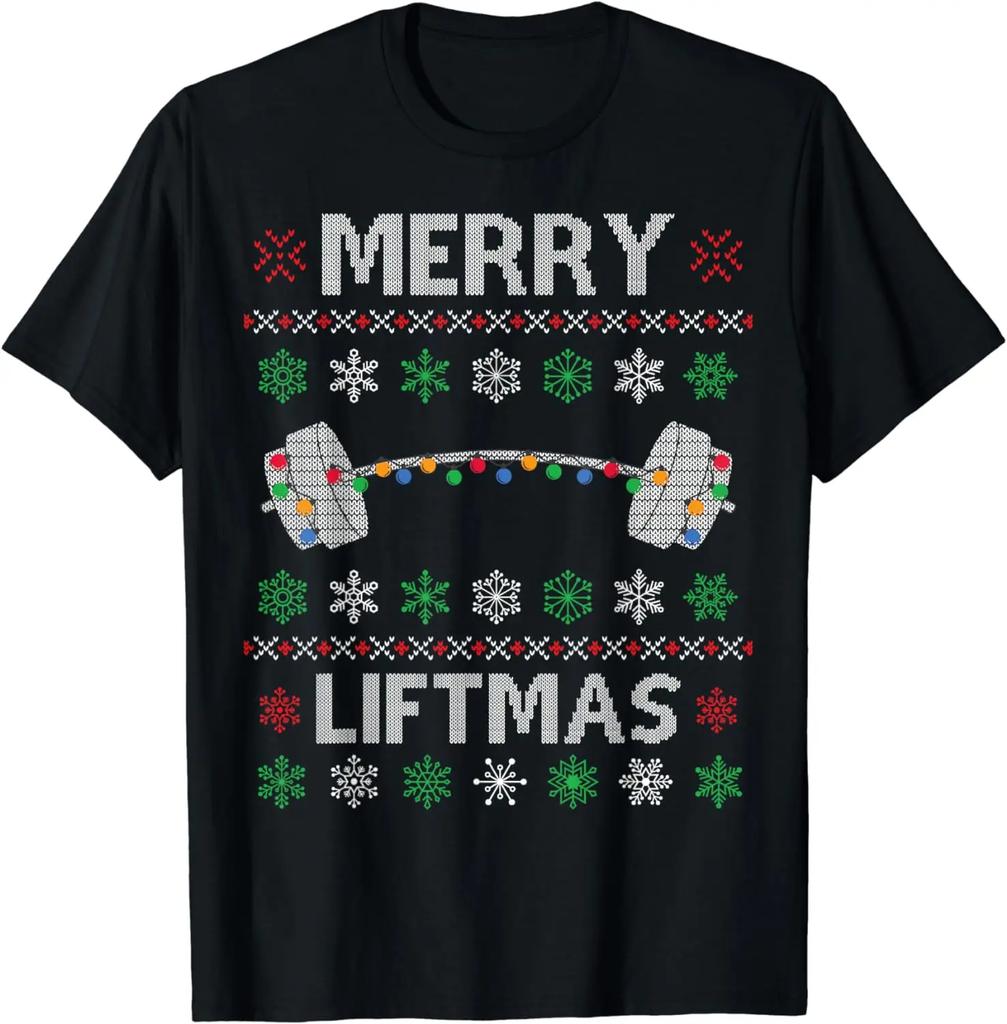 Merry Liftmas Funny Christmas Ugly Gym Workout Fitness T-Shirt American Holiday Family Clothes T Shirt for Men Women