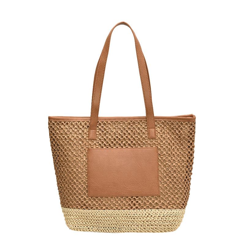 Summer Straw Woven Bag for Women New Large Capacity Woven Shoulder Bag Seaside Vacation Beach Commuter Tote Bag