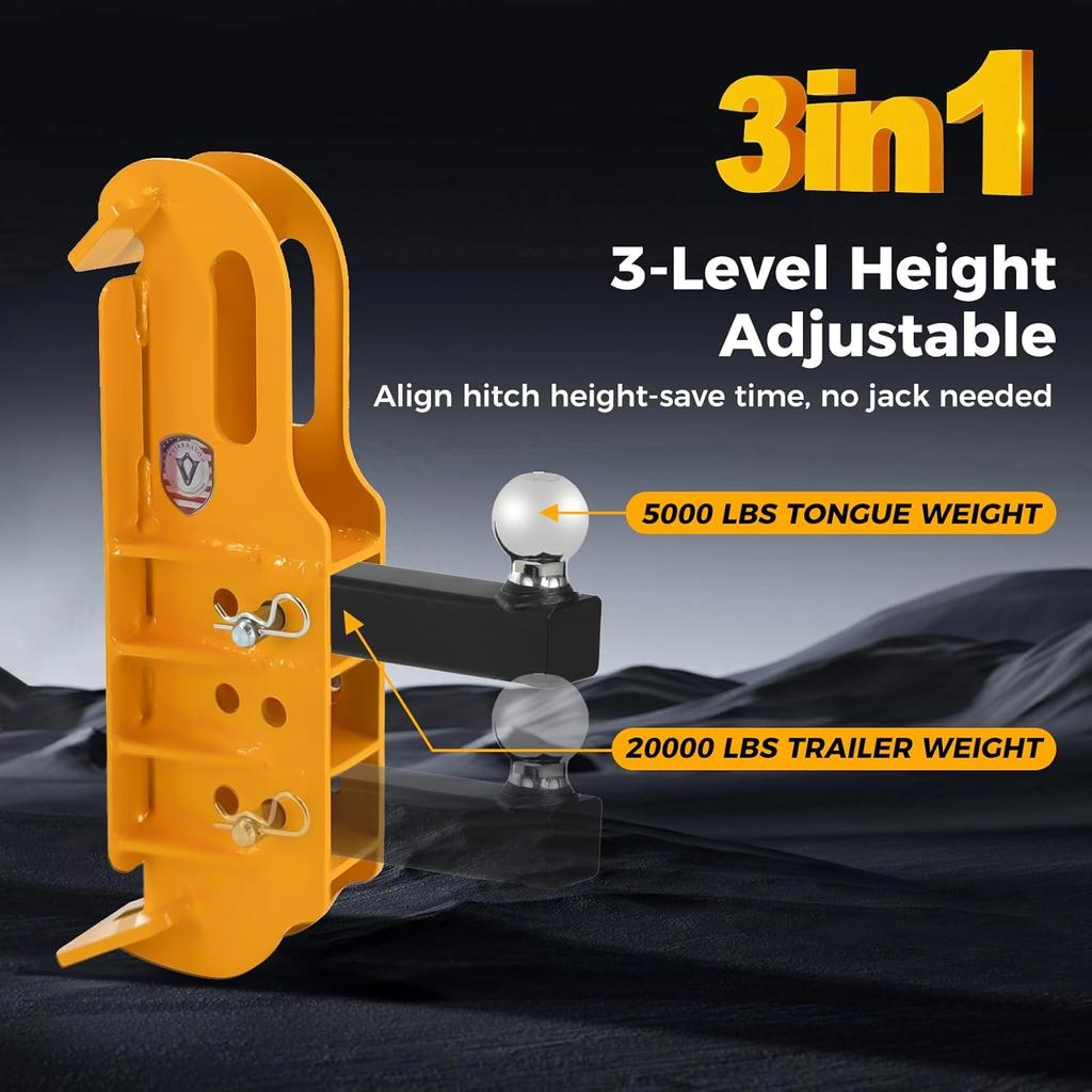 Skid Steer Hitch Plate 2' Receiver, Universal Quick Attach, 20,000 lbs, Heavy-Duty Steel