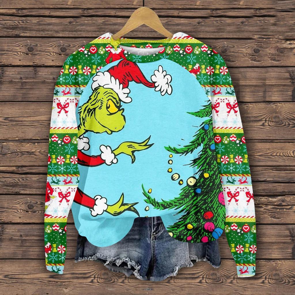 Женская мода повседневная толстовка с длинным рукавом и вставкой на плече с принтом на Хэллоуин с круглым вырезом