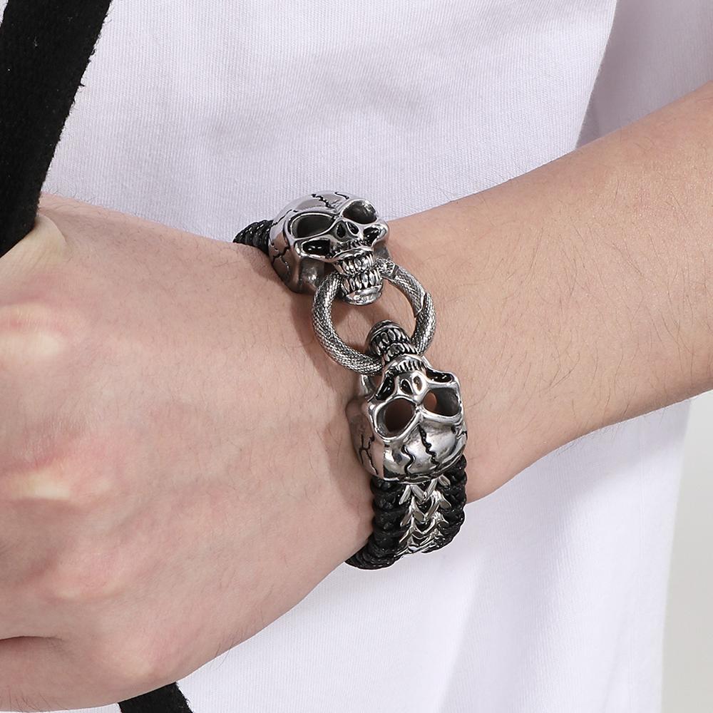 Готические мужские браслеты с изображением льва, волка, черепа, головы, кожа и черный/золотой цвет, нержавеющая сталь, мужской браслет на запястье, ювелирные изделия, аксессуары