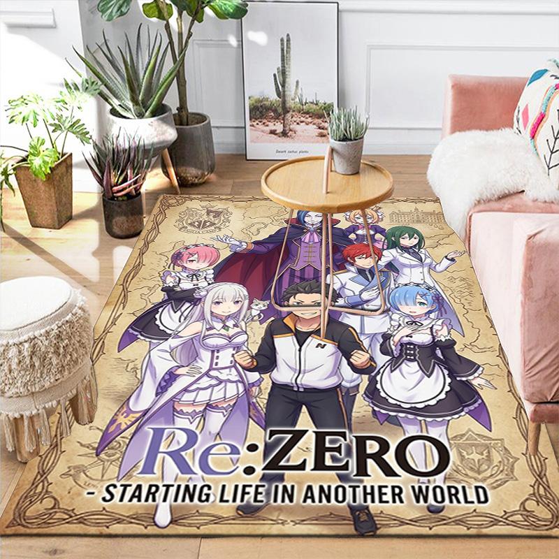 Re:Zero Area Rug, Cartoon Anime Print Non slip Washable Soft Floor Mat for Living Room Bedroom Kitchen Home Decoration THW