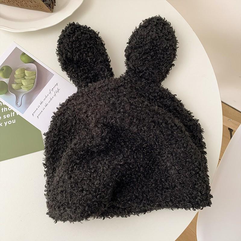 Rabbit ears plush hat female autumn and winter plush warm cute cartoon white face small bag head pullover hat