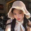 Straw Hat Strapped Small Fresh Lace Versatile Bucket Hat Women's Summer Vacation Casual Big Brim Sun Hat