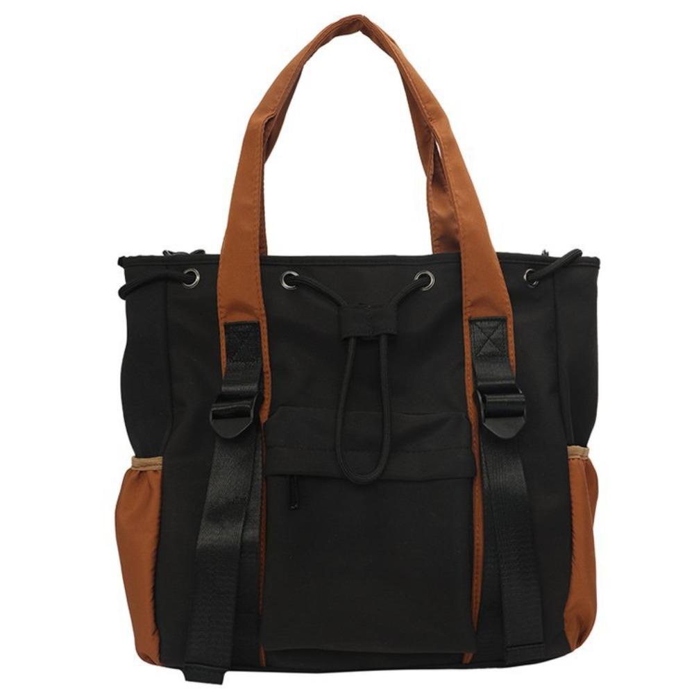 Simple Drawstring Crossbody Bag Large Capacity Nylon Fabric Tote Bag Multi-pocket Shoulder Bag Student