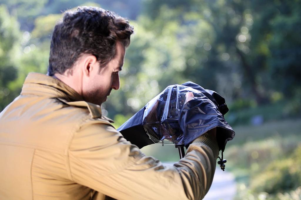 JJC SLR Rain Camera Rain Cover for Lenses Double Waterproof Zipper Design with Clear Compatible with Sony Nikon Z6 Canon EOS and Rainproof and