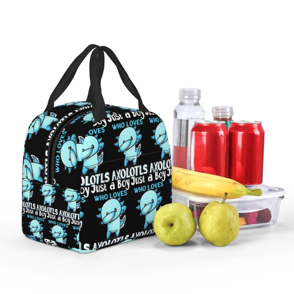 Just A Boy Who Loves Axolotls Insulated Lunch Bag for Kids School Cooler Thermal Food Box Tote Leakproof Lunch Boxes Container