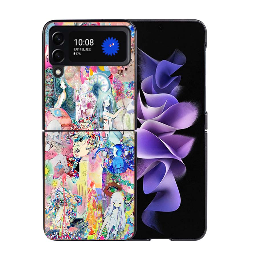 K-KikuoS Art Милый чехол для телефона Samsung Z Flip 7 6 5G Galaxy Z Flip4 Z Flip5 Z Flip3 Coque Черный Жесткий ПК-корпус Защитная крышка