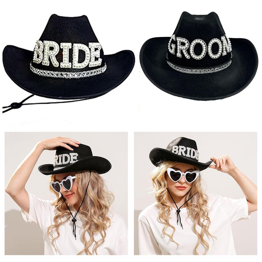 Fashion Cowboy Hat for Bridal Bridegroom Rhinestones Cowboy Hat Role Play Costume Masquerade Party Headwear Hair Decors