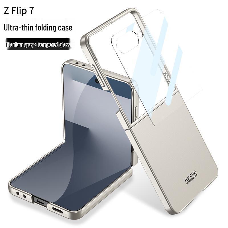 GKK Однотонный противоударный ПК-чехол для Samsung Z Flip7 - Большое окно, Ощущение кожи, Трансграничный, Защита складного экрана