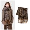 Leopard Print Thickened Cashmere Imitation Scarf with Tassels - Women's Autumn/Winter Versatile Warm Shawl