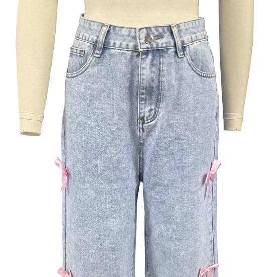 Женские широкие джинсы с украшением в виде галстука-бабочки, прямые джинсовые брюки с высокой талией, повседневные мешковатые джинсовые брюки