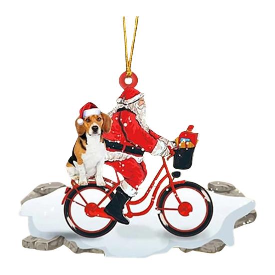 Санта на велосипеде с собакой, милая акриловая фигурка Санта-Клауса, елочное украшение для праздничной вечеринки