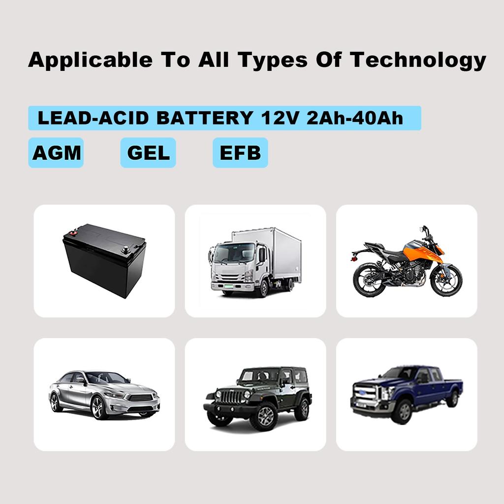 Аксессуары для зарядного устройства Интеллектуальное автомобильное мотоциклетное зарядное устройство 12 В 2 А Автоматическое с ЖК-дисплеем Зарядное устройство для свинцово-кислотных AGM гелевых аккумуляторов для автомобиля/дома на колесах/квадроцикла/лодки