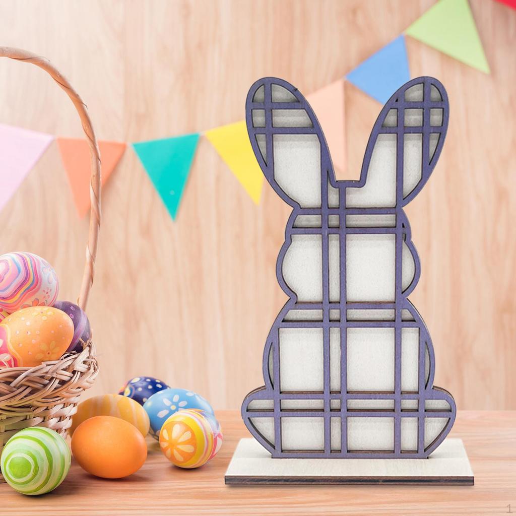 Easter Bunny Wood Sign Desktop Ornament Decor Rabbit Tabletop Centerpiece for Shelf Indoor