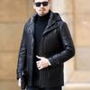 Middle-aged Genuine Leather Jacket Men's Casual Thickened Mid-length Leather Down Jacket Plus Velvet Jacket Hat Coat Winter