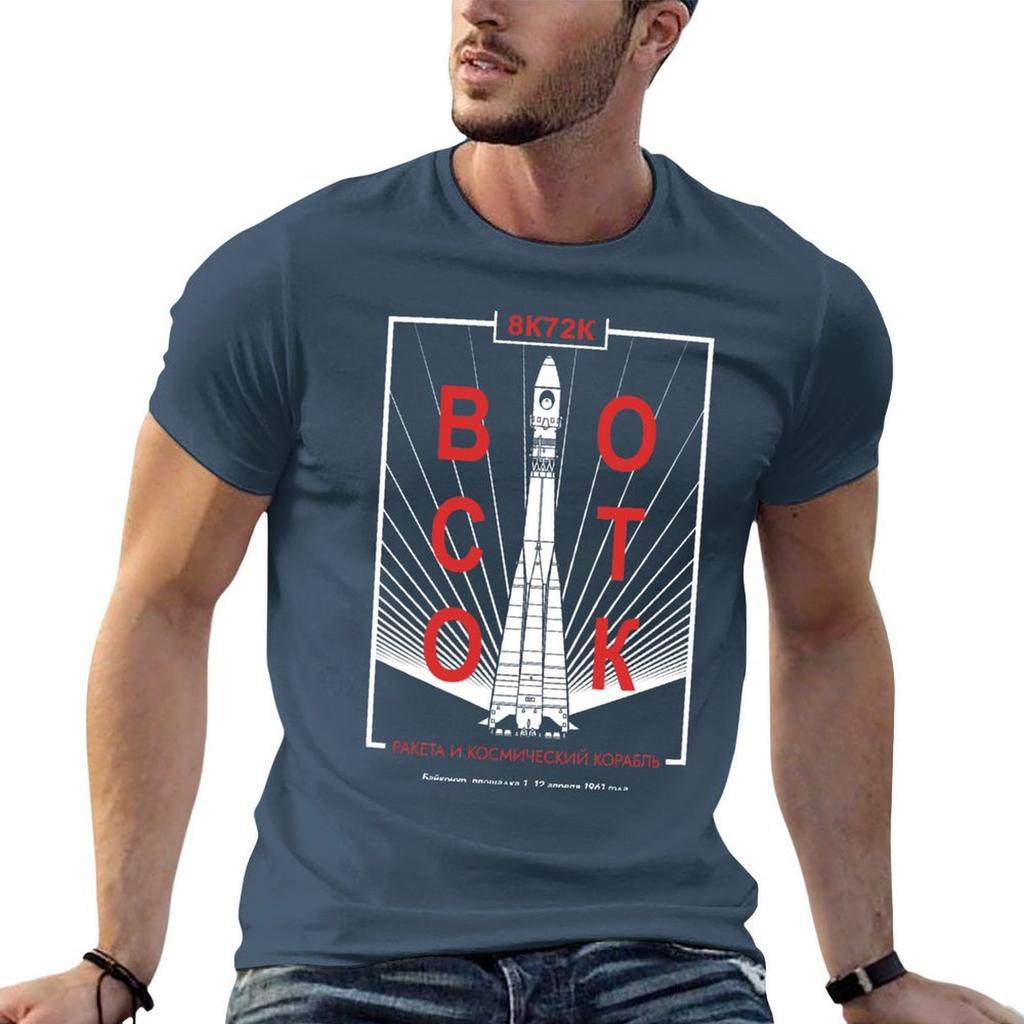 Vostok Rocket And Spacecraft (In Russian) (Pop) Blackwhite Tshirt Work Short Sleeve Cotton Top