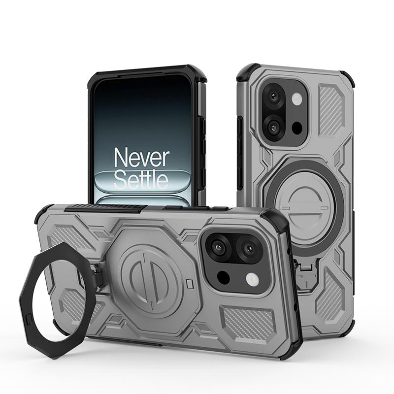 KEYSION Противоударный магнитный чехол для OnePlus 13S 5G Силикон+ПК Вертикальная живая металлическая кольцевая подставка Задняя крышка для телефона для OnePlus 1+13T