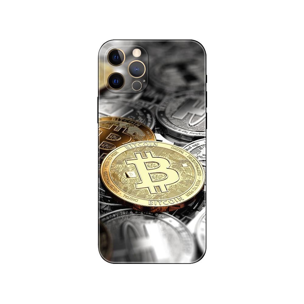 Черный чехол из ТПУ для iPhone 5 5S SE 2020 6 6S 7 8 plus x 10 XR XS 11 12 13 mini pro MAX задняя крышка биткойн