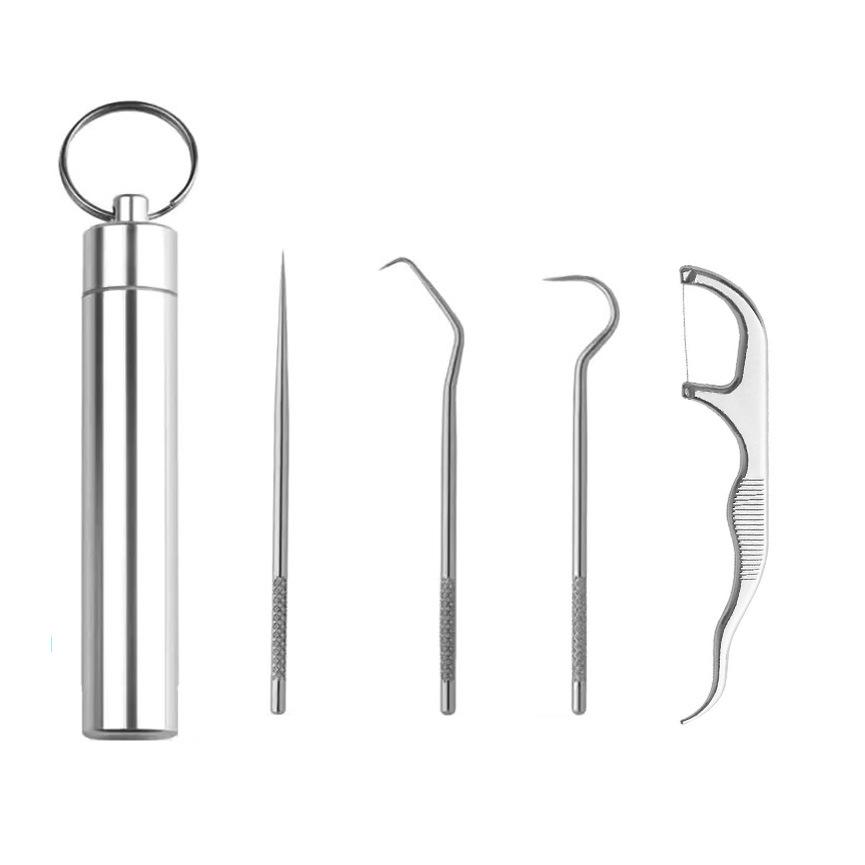 Portable 304 Stainless Steel Toothpick Set with Storage Tube for Oral Care