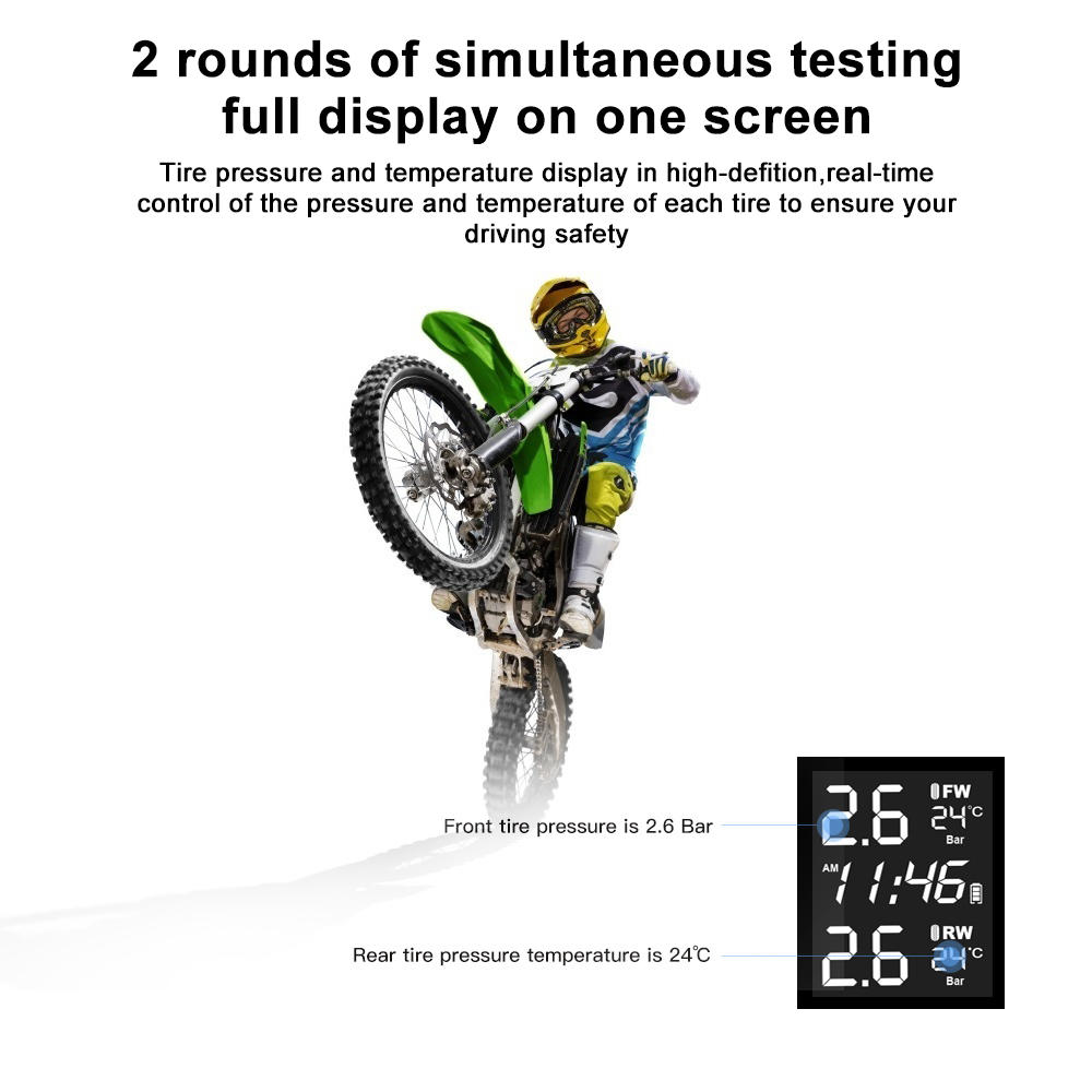 TPMS Система контроля давления в шинах мотоцикла с 2 внешними датчиками Комплект цифровой сигнализации давления в шинах Аксессуары для мотоциклов