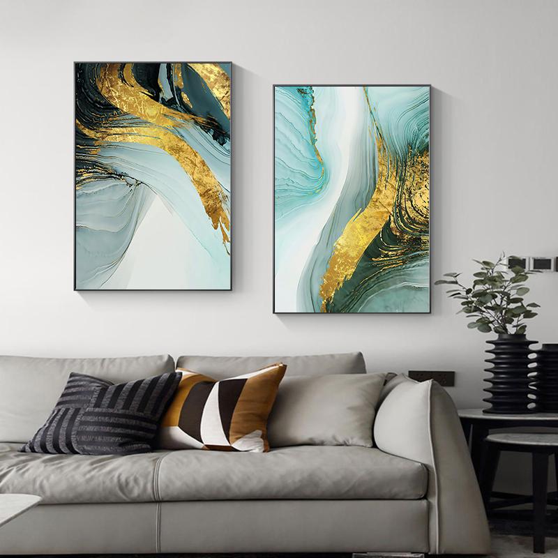 Скандинавские абстрактные картины из золотой фольги, зеленые холсты, настенные декоративные картины, постеры и принты, украшение для гостиной, дома