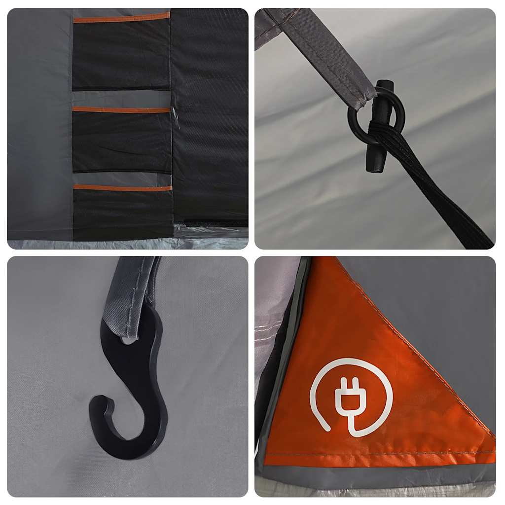 8 Person Camping Tent Grey and Orange Waterproof