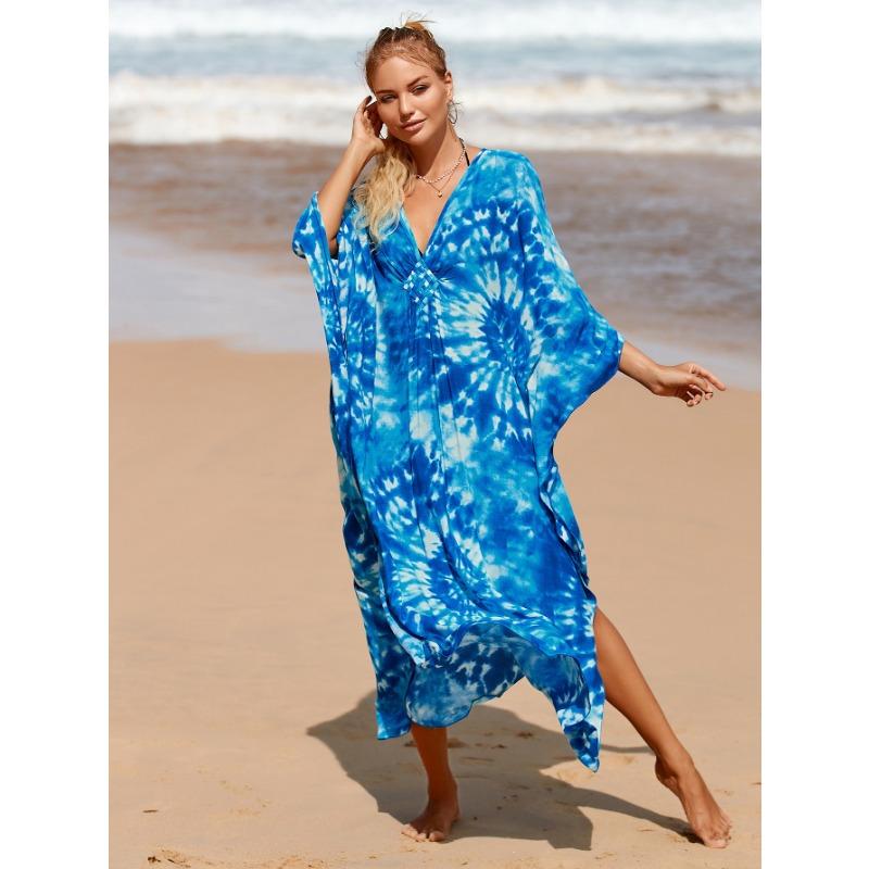 Женское платье-кафтан в стиле бохо большого размера с контрастным принтом свободного кроя Vacay Beach