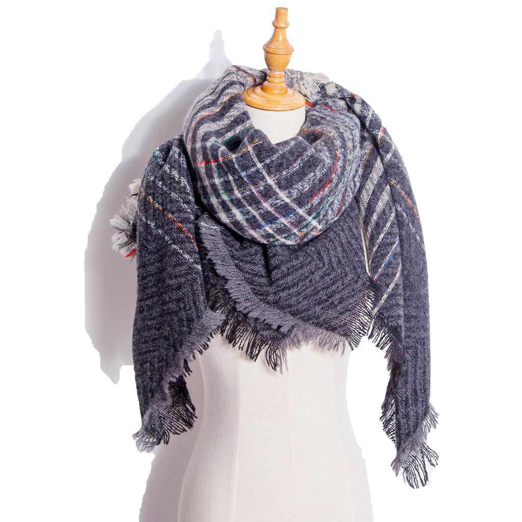 European and American Style Large Check Triangle Snood Scarf - Spring, Autumn, Winter