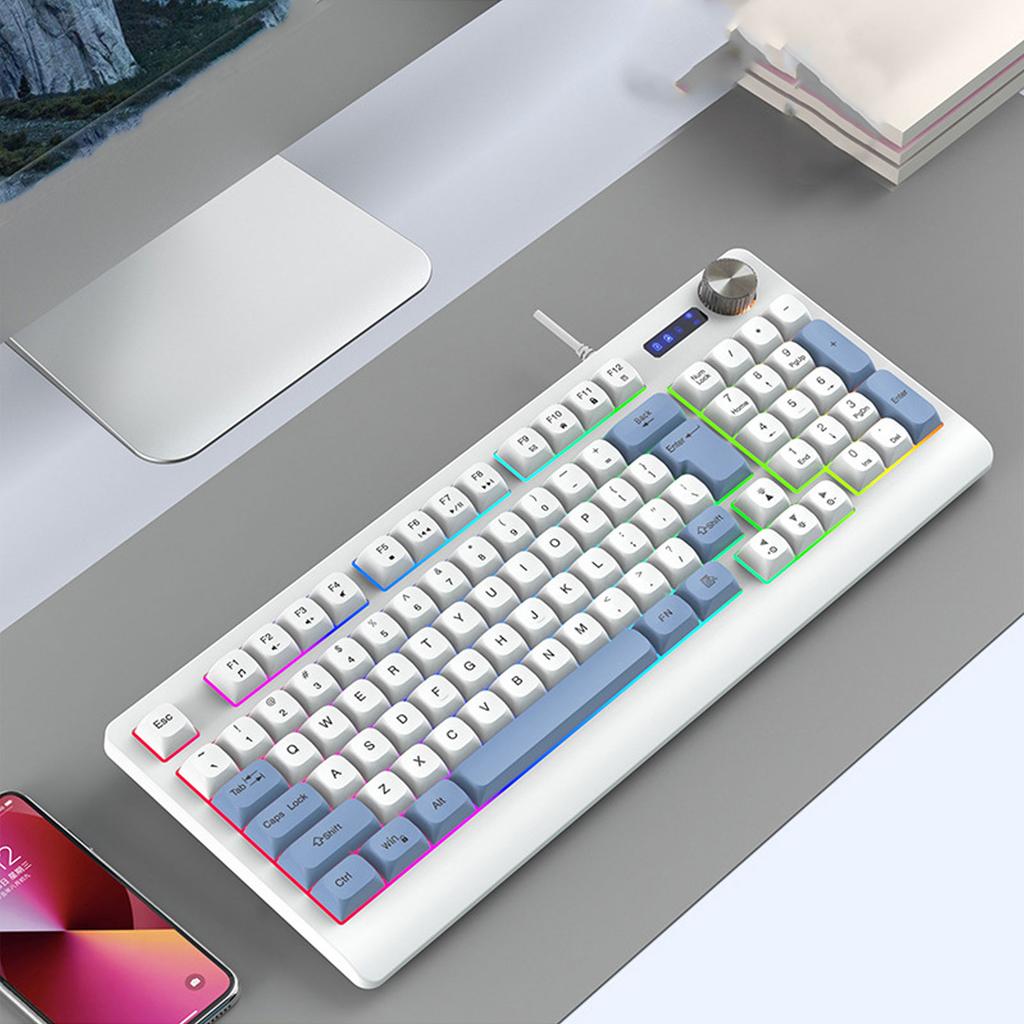 Игровая клавиатура 93 клавиши, динамическая RGB-подсветка, эргономичный дизайн, проводная, с регулятором громкости, для ноутбука