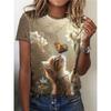 Повседневный топ с коротким рукавом и круглым вырезом с запахом кошек и бабочек на весну и лето, женская одежда