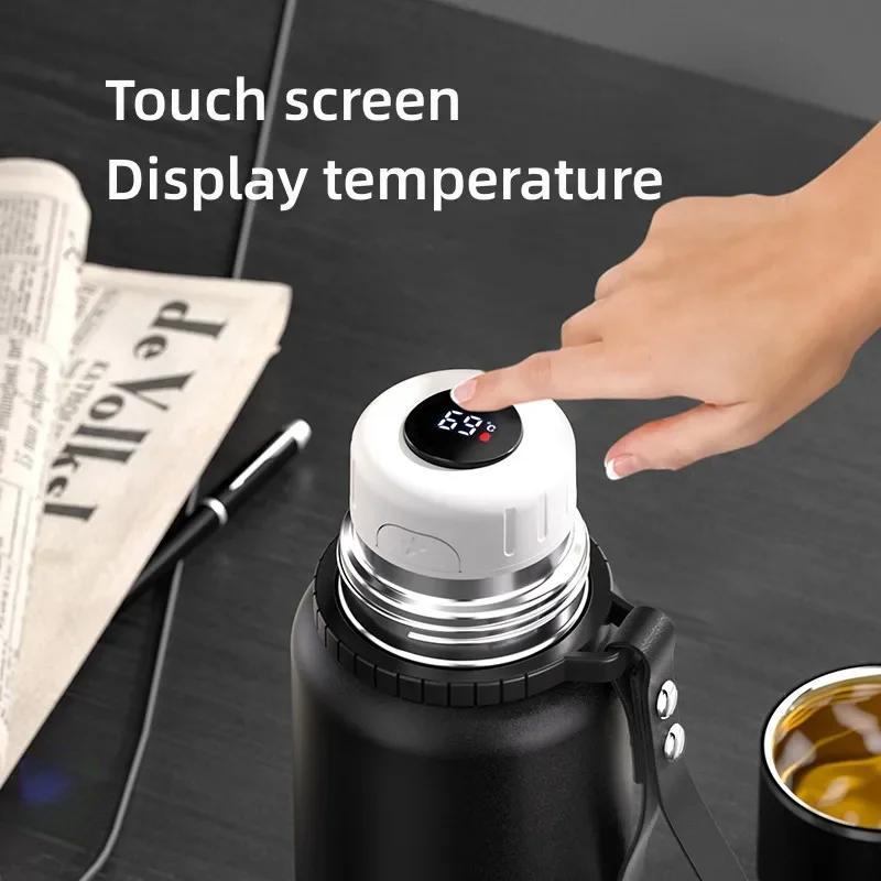 Portable Stainless Steel Vacuum Thermos Tea and Water Separation Smart Temperature Display One-Button Operation KTJ