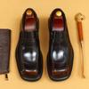[Во время мероприятия] Туфли из толстой глянцевой кожи с большим носом, мужские с квадратным носом, черные, для бизнеса и отдыха, любовь с одной педалью