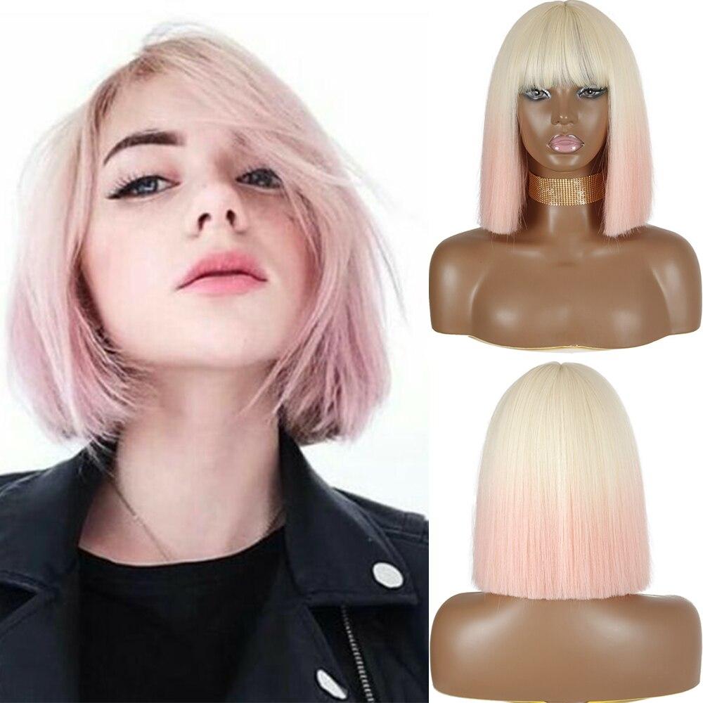 MISS WIG Короткий парик Боб с прямыми волосами и женский синтетический парик Боб Золотисто-розовый парик Для вечеринок Повседневное использование Длина до плеч