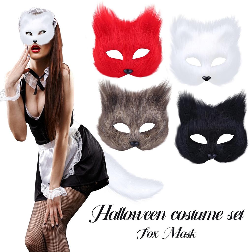 Животное Кот Лиса Маска Хэллоуин Косплей Макияж Аксессуары для Костюма Искусственный Мех Маска на Пол-лица Реквизит для Выступлений Маска Животного
