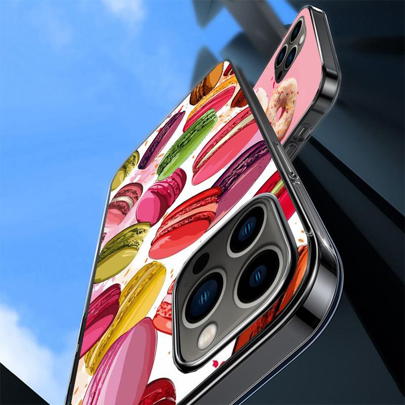 Macaron Ice Cream Cake Doughnut Cover Phone Case For iPhone 16 17 Air 15 14 Pro Max 16E Phone Case 13 Mini 12 11 7 SE 8 Print Pa
