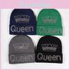 Trendy Alphabet Decor Knitted Hat With Queen Crown Pattern For Autumn Season