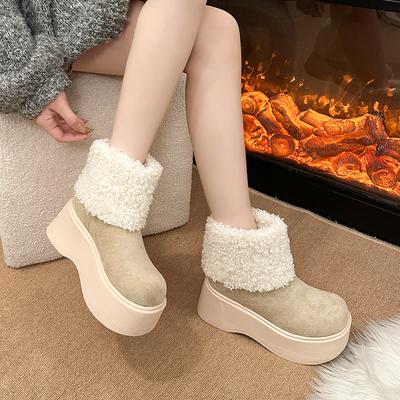 Женские мягкие эластичные зимние теплые утепленные сноубутсы, увеличивающие рост на один шаг, нескользящие, износостойкие, повседневные, на хлопковой подкладке